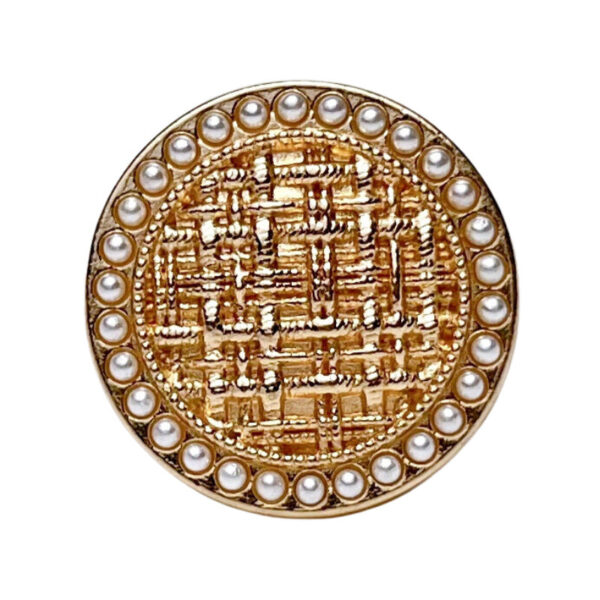 Round Edge Pearl Embellished Tweed Check Metal Shank Button 20pcs - Image 4