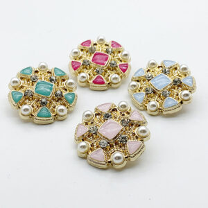 Vintage French-Inspired Rhinestone Round Metal Shank Buttons 12pcs