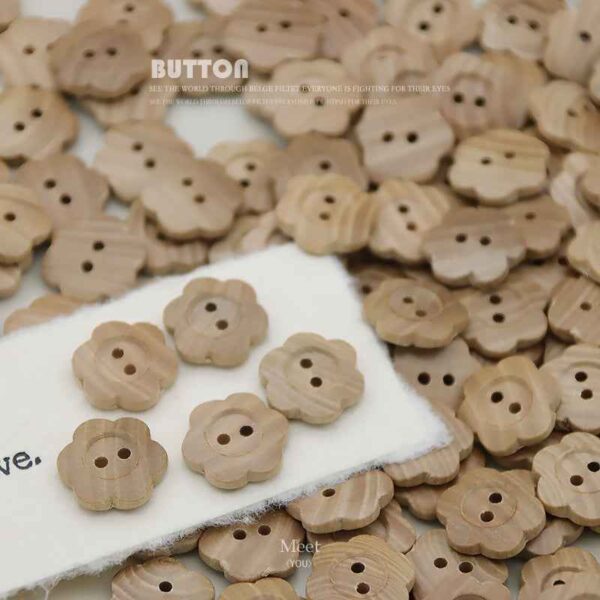 15mm Natural Wood Plum Blossom 2-Hole Buttons for Kids’ Shirts