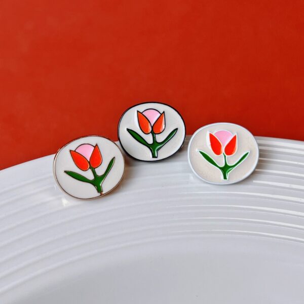 18MM Vintage Hand-Painted Oil-Drop Tulip Metal Buttons 20pcs - Image 3