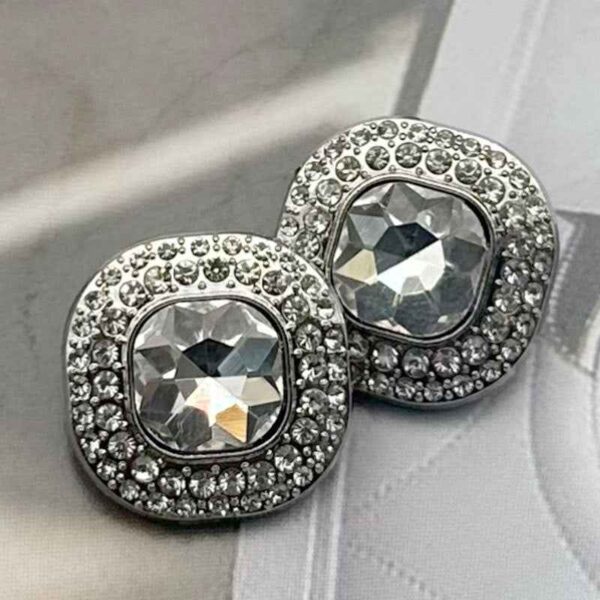 32L (20mm) Square Gemstone-Studded Metal Shank Buttons 12pcs
