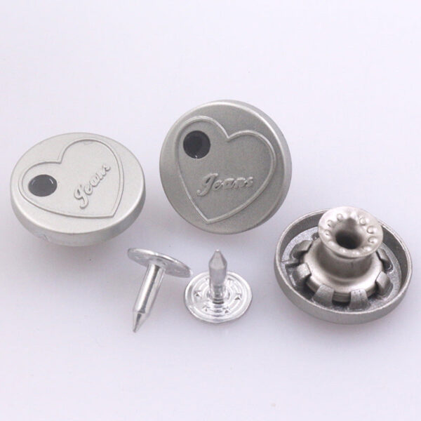 17mm Vintage Silver Heart Pattern Stud Button for Denim Jean 100pcs - Image 2