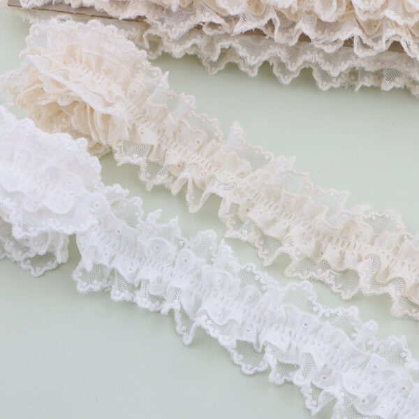 50mm Pleated Lace Trim Elastic Double Layer Ruffle 5 Yards - Image 2