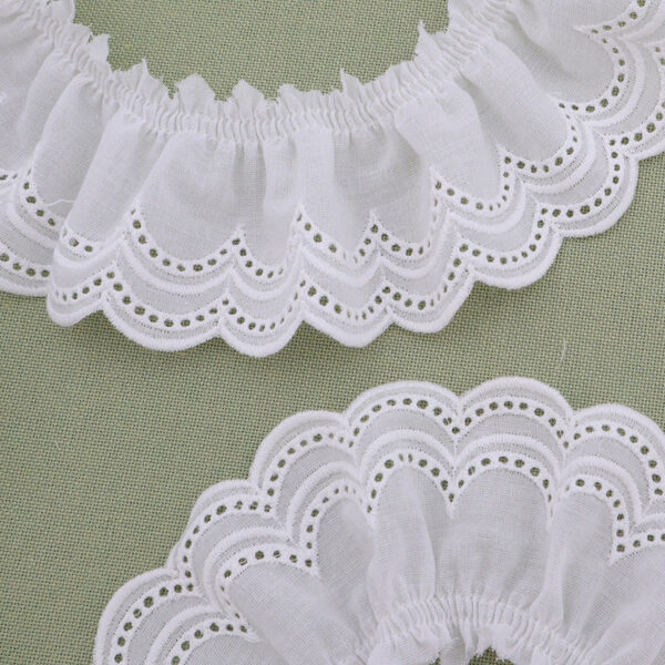60mm Cotton Embroidered Lace Trim Pleated Double Waves 4 Yards - Image 5
