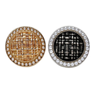 Round Edge Pearl Embellished Tweed Check Metal Shank Button 20pcs