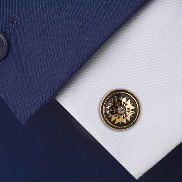 18mm Men's Black & Gold Crystal French Cufflinks