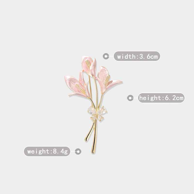 Rose Gold Lily Enamel Flower Brooch Pin