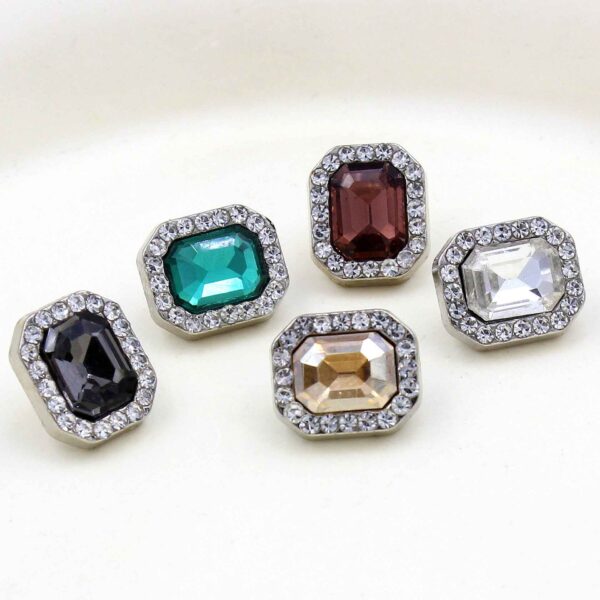 10x12MM Colorful Crystal Glass Rectangle Metal Buttons 50 Pack