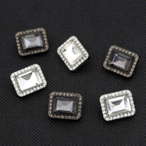 Luxury Metal Gray Crystal Rectangle Point-Drill Hand-Sewn Buttons 12pcs