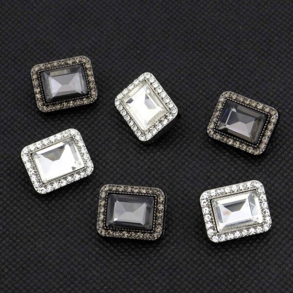 Luxury Metal Gray Crystal Rectangle Point-Drill Hand-Sewn Buttons 12pcs