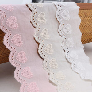40mm Cotton Lace Trim with Hollow Heart Embroidery 16 Yards