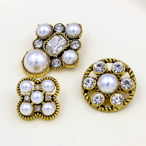 Baroque-Inspired Alloy Buttons with Pearls & Rhinestones 20pcs