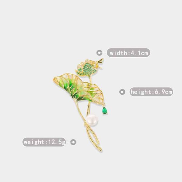 Light Green Enamel Lotus Leaf Pearl Waterdrop Zircon Brooch Pin