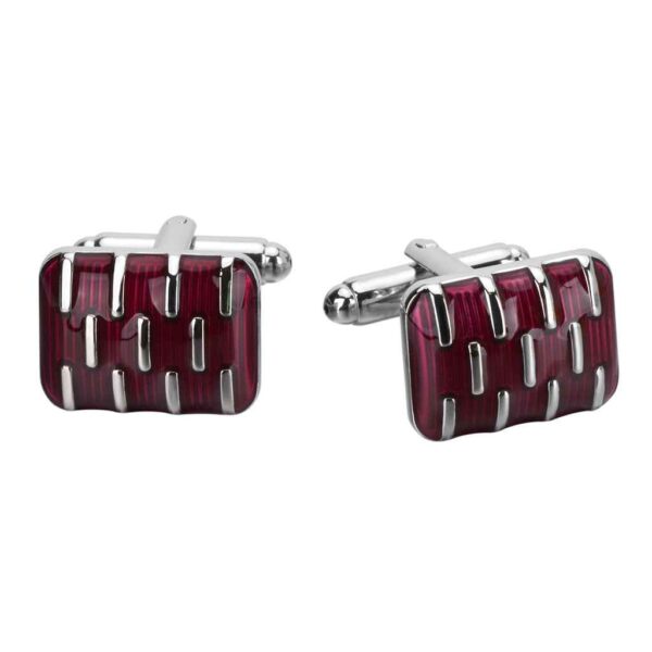 Rectangular Red Resin Cufflinks Silver for Men