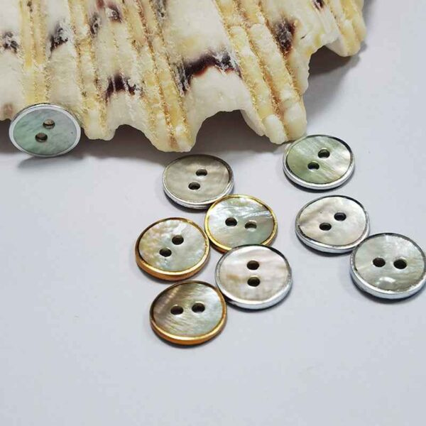 Gold Silver Edge Mother of Pearl 2-Hole Round Shell Buttons 100 Pack