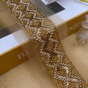 Luxurious 3.5cm Gold Mesh Beaded Sequin Lace Trim – 5 Yards