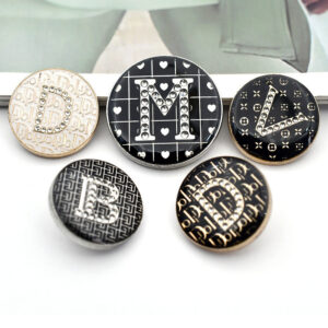 18/23mm Black Round BDMV Letter Rhinestone Metal Shank Buttons 12pcs