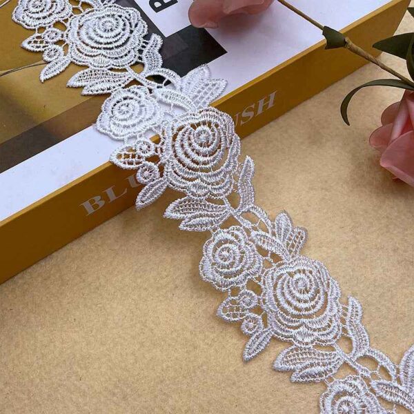 6cm White Floral Polyester Embroidered Lace Trim 15 Yards