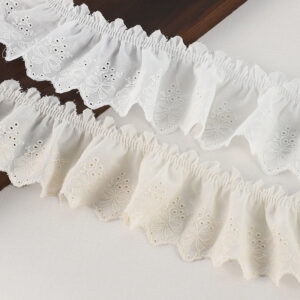 70mm Cotton Pleated Butterfly Lace Trim with Embroidery 5 Yards