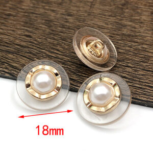 18mm Round Clear Acrylic Edge Gold Metal Shank Pearl Buttons 20pcs