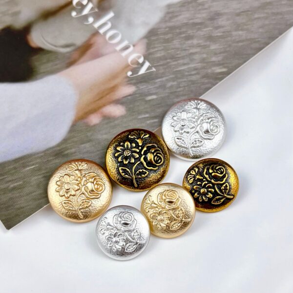 23MM Vintage Embossed Three-Flower Metal Shank Button 12pcs - Image 3