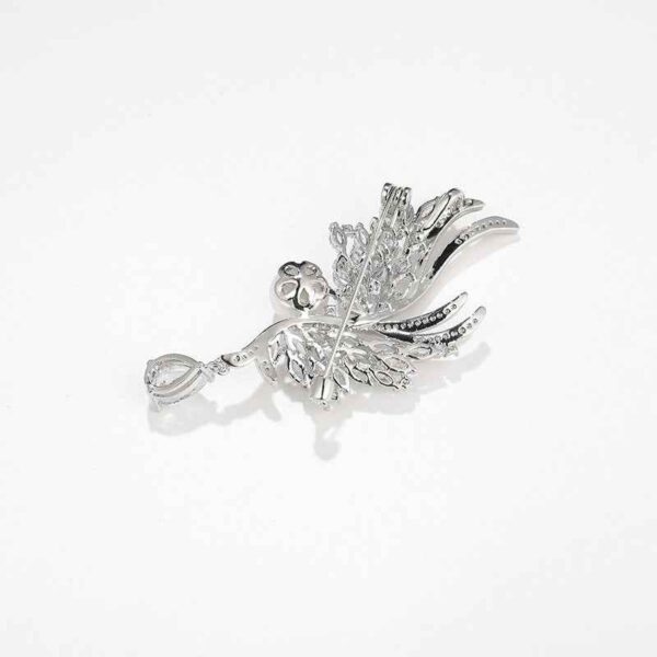 Natural Pearl Zircon Silver Wing Metal Brooch Pin