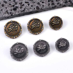 28L/34L/36L Round Rose Rhinestone Metal Shank Buttons 20pcs