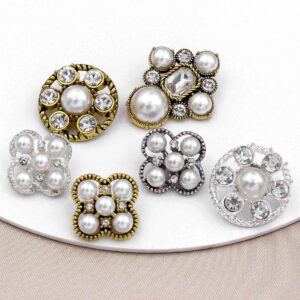Baroque-Inspired Alloy Buttons with Pearls & Rhinestones 20pcs
