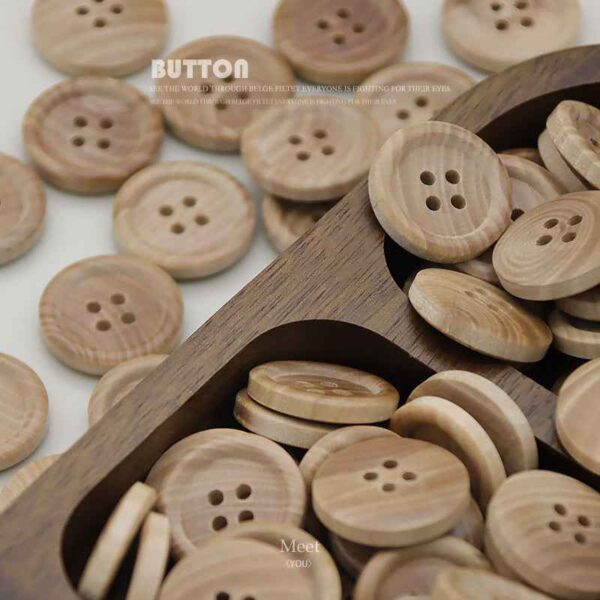 Round 4-Hole Natural Wood Buttons for Kids’ Shirts Clothes