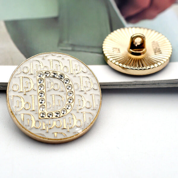 18/23mm Black Round BDMV Letter Rhinestone Metal Shank Buttons 12pcs - Image 4
