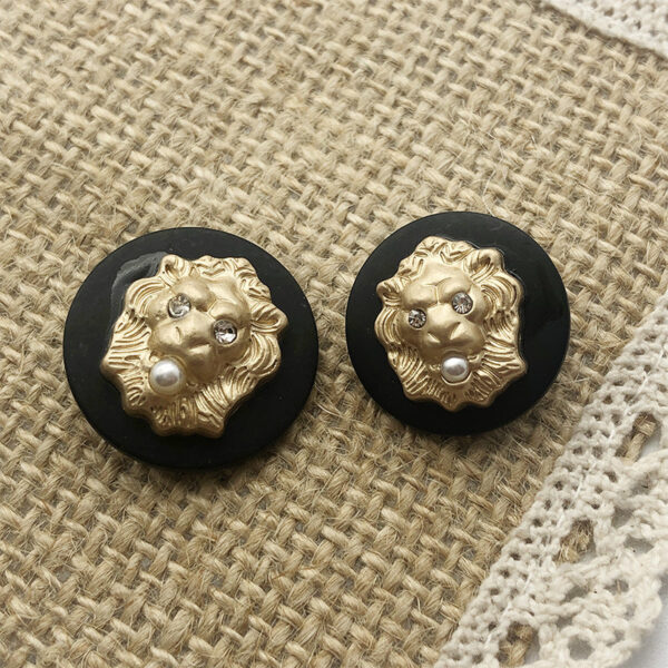 25mm Black Lion Head Rhinestone Pearl Buttons for Knit Cardigans 20pcs - Image 2
