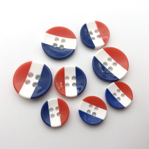 18mm Red, White, and Blue Striped Resin Four-Hole Shirt Buttons 100pcs