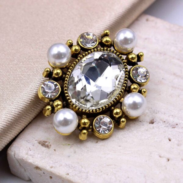 Vintage Glossy Glass Long Octagon Rhinestone Metal Buttons 20pcs