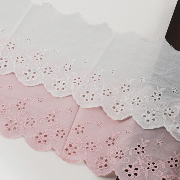 5.9" White Pink Cotton Embroidered Lace Trim for Clothing Hems 5 Yards - Image 2