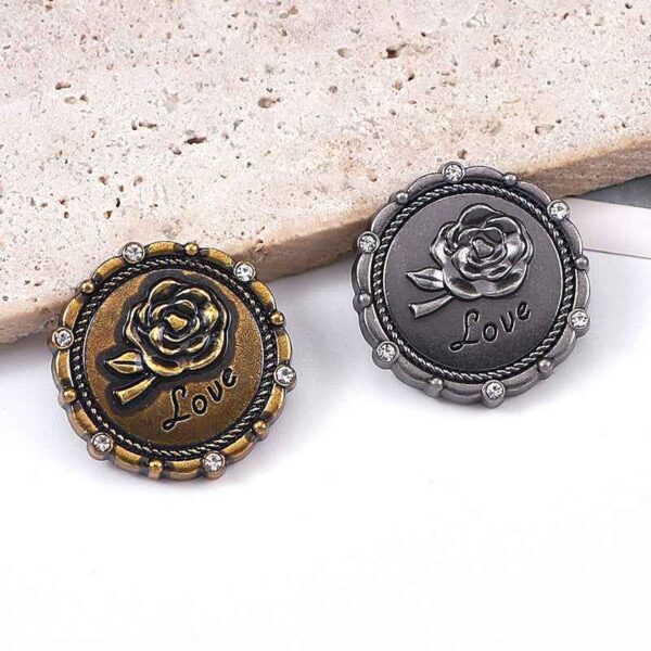 28L/34L/36L Round Rose Rhinestone Metal Shank Buttons 20pcs