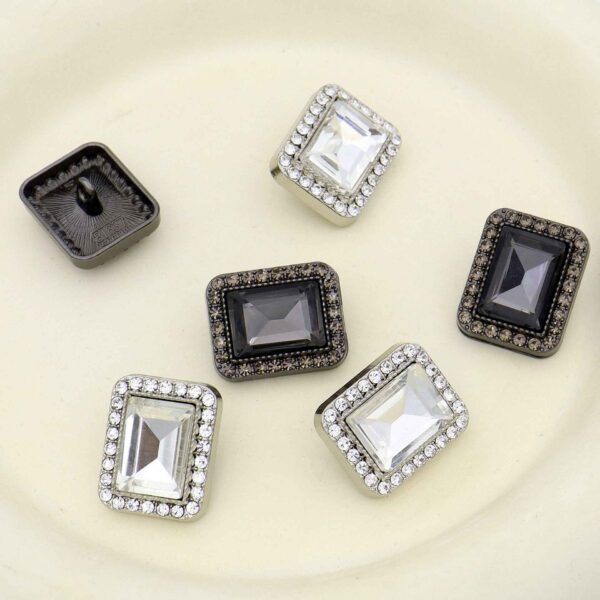 Luxury Metal Gray Crystal Rectangle Point-Drill Hand-Sewn Buttons 12pcs