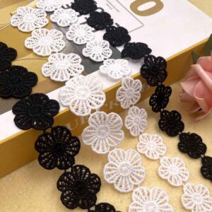 2.5/3.7cm Black White Milk Fiber Floral Embroidered Lace Trim 15 Yards