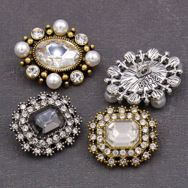 Vintage Glossy Glass Long Octagon Rhinestone Metal Buttons 20pcs