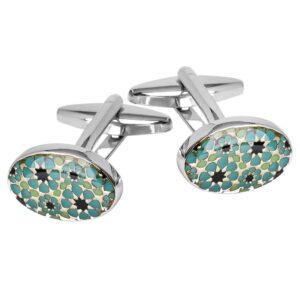 18x12.5mm Oval Blue & Black French Cufflinks