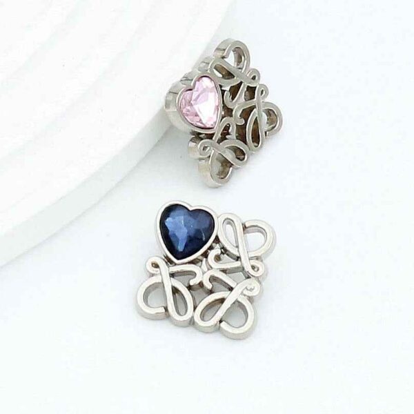 Gold Silver Square Filigree Metal Buttons with Heart Glass 48 Pack