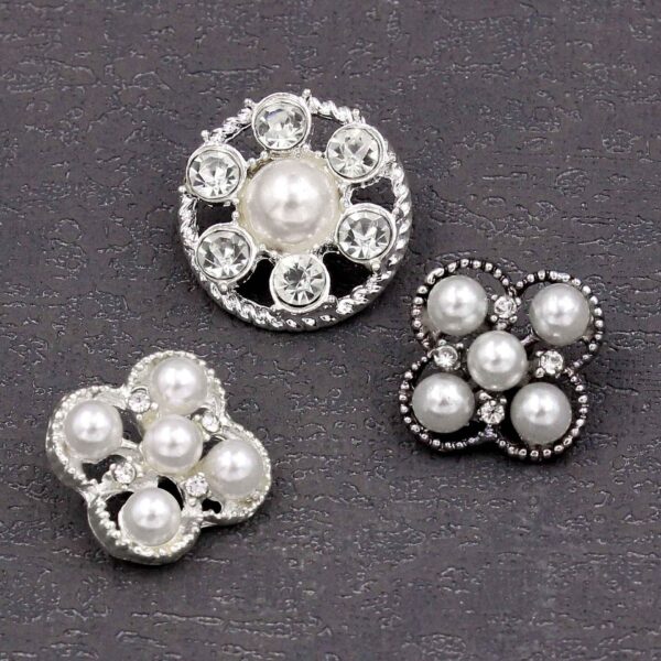 Baroque-Inspired Alloy Buttons with Pearls & Rhinestones 20pcs