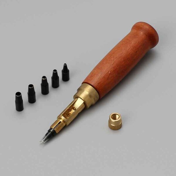 Wood Handle Leather Belt Hole Puncher Japanese Screw Punch Tool