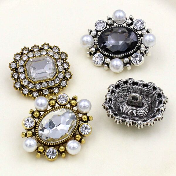 Vintage Glossy Glass Long Octagon Rhinestone Metal Buttons 20pcs