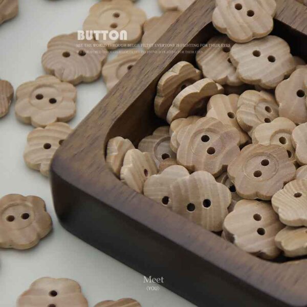 15mm Natural Wood Plum Blossom 2-Hole Buttons for Kids’ Shirts