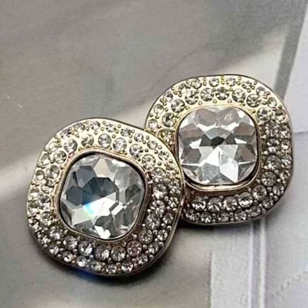 32L (20mm) Square Gemstone-Studded Metal Shank Buttons 12pcs