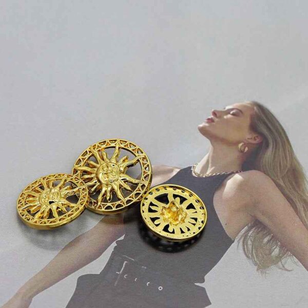 23/25/28MM Golden Sunburst Hollow Round Metal Sew-On Buttons 50pcs