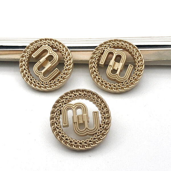 20mm Round Pierced Double M Letter Metal Shank Buttons 10PCS