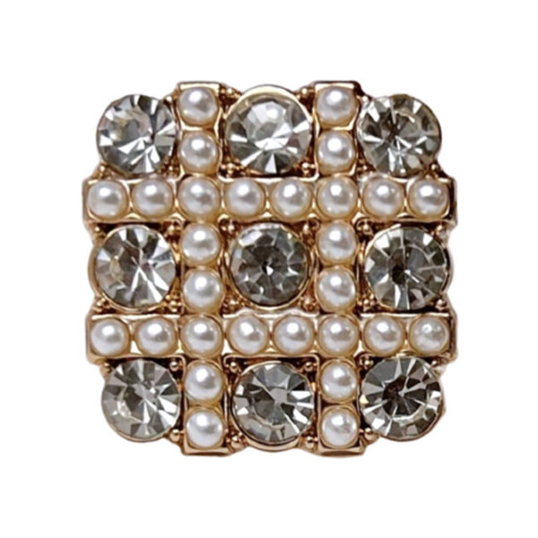 25MM Round Square Mesh Rhinestone Pearl Metal Shank Buttons 12pcs - Image 2
