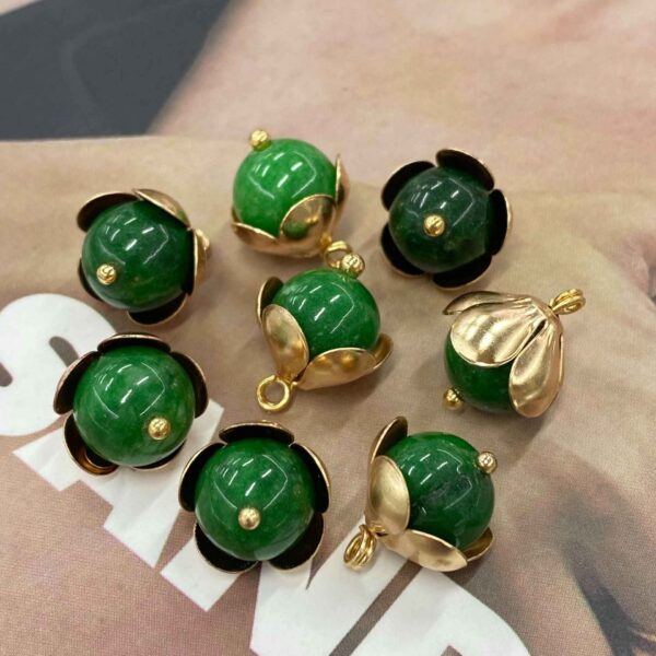 12mm Chinese Qipao Green Jade Stone Metal Floral Base Buttons 20pcs