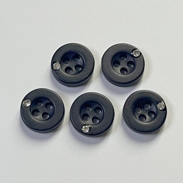 11mm Black Round 4-Hole Diamond-Encrusted Resin Buttons 50pcs - Image 3